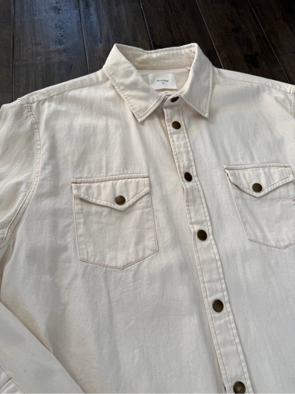 Billy Reid Shoals Shirt Men’s XL Tan Snap Front Long Sleeve - Picture 2 of 8